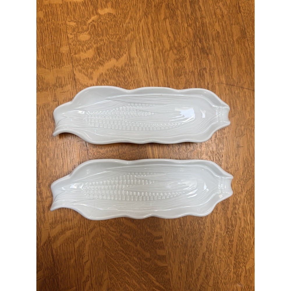 Pillivuyt France Corn on the Cob Dish Holder Plate Porcelain Set of 2 Excellent
